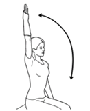 Illustration of woman sitting, raising her  straight arm above her head and then down