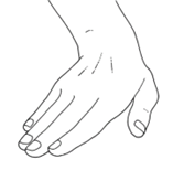 Illustration of hand, palm downwards, moved to one side