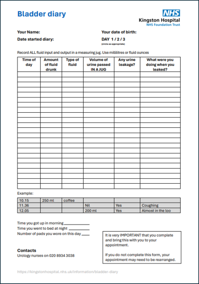 Image of bladder diary