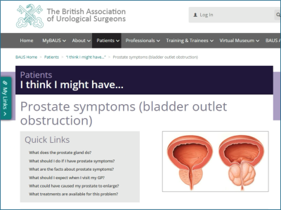 BAUS screen shot for prostate problems